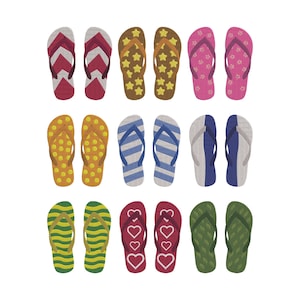 Motif de broderie d'été de tongs, fichier de broderie Machine de Collection de chaussons de plage d'été, 9, conception, 7 tailles, téléchargement immédiat