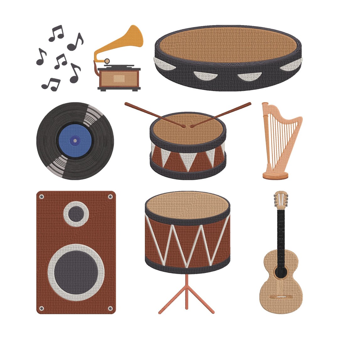 Embriodry Instruments Musical Instruments Embroidery Design, Drum Guitar Machine Embroidery ...