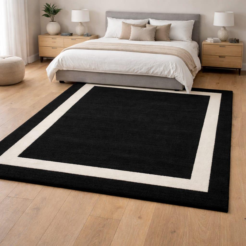 Modern Black & Ivory Border Hand-tufted Wool Rug for Elegant Hallway ...