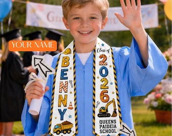 Estola de formatura infantil personalizada, Estola de formatura personalizada para construção civil, Faixa da turma de 2026, Faixa de formatura infantil, Estola de formatura pré-escolar