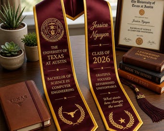 Estola de graduación con logotipo y texto bordado personalizado, tu diseño de estola, banda de graduación, promoción de 2026.