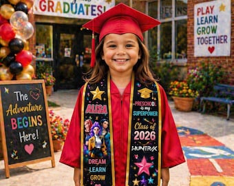 Personalized Huntrix Kids Graduation Stole, Preschool Graduate 2026 | Custom Name Galaxy Girl Sash | Cute & Trendy Photo Prop