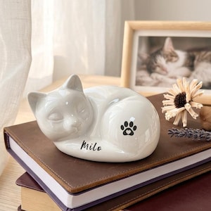 Urna de cremación para gato durmiendo, urna personalizada para cenizas de gato acostado, urna de cremación personalizada para perro, urna para pérdida de mascota, monumento conmemorativo para mascotas, recuerdo de cenizas de mascota