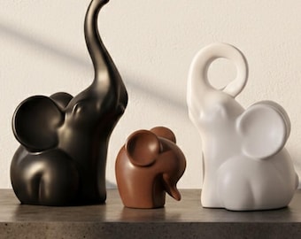 Familia de elefantes de cerámica minimalista, decoración moderna para el hogar, juego de 3