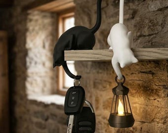 Cute cat wall hook, funny little cat storage rack ornament, unique cat hook, playful animal sweater hanger, interesting gift for cat lovers
