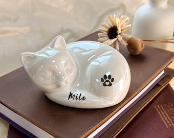 Crematie-urn slapende kat, gepersonaliseerde liggende kattenurn voor as, aangepaste crematie-urn hond, urn huisdierverlies, huisdiergedenkteken, as aandenken huisdier