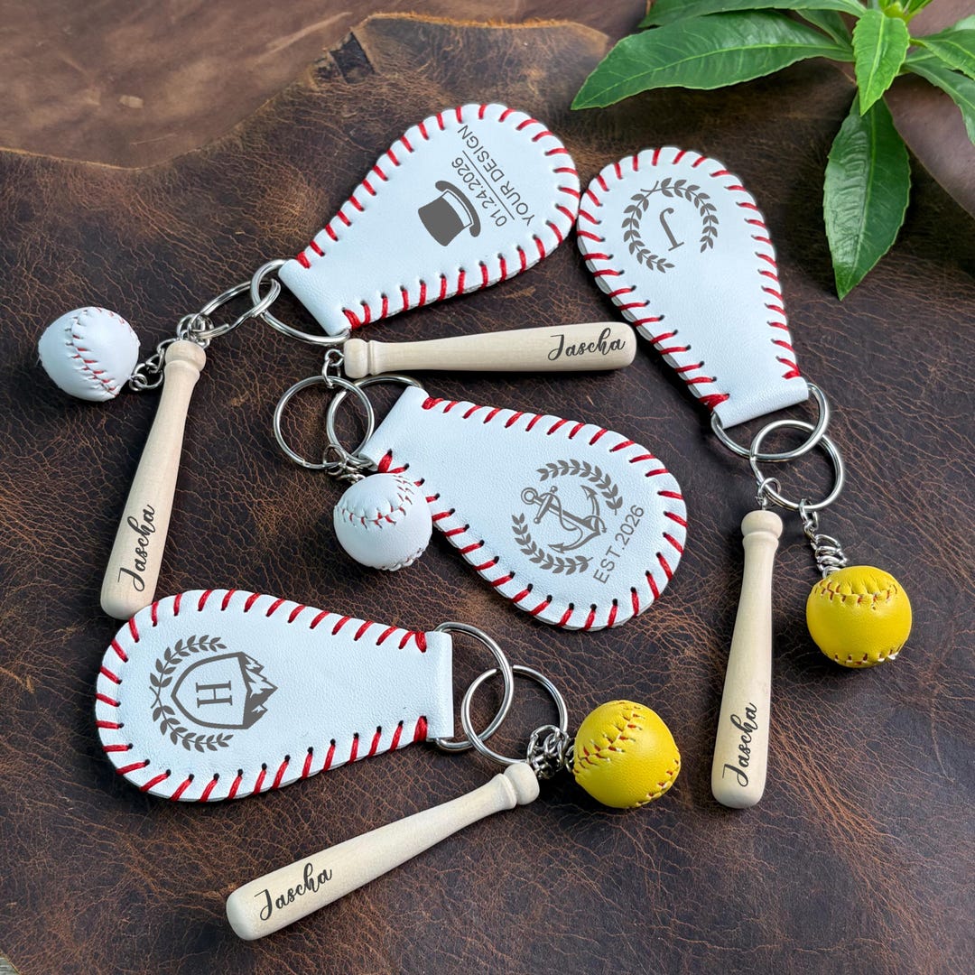 Baseball Bat Keychain With Leather Ball, Personalized Sports Bag Tag ...