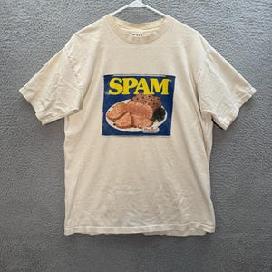 ヴィンテージ スパムシャツ 大人用 ラージサイズ ホワイト シングルステッチ グランジ スケーター 1990年代