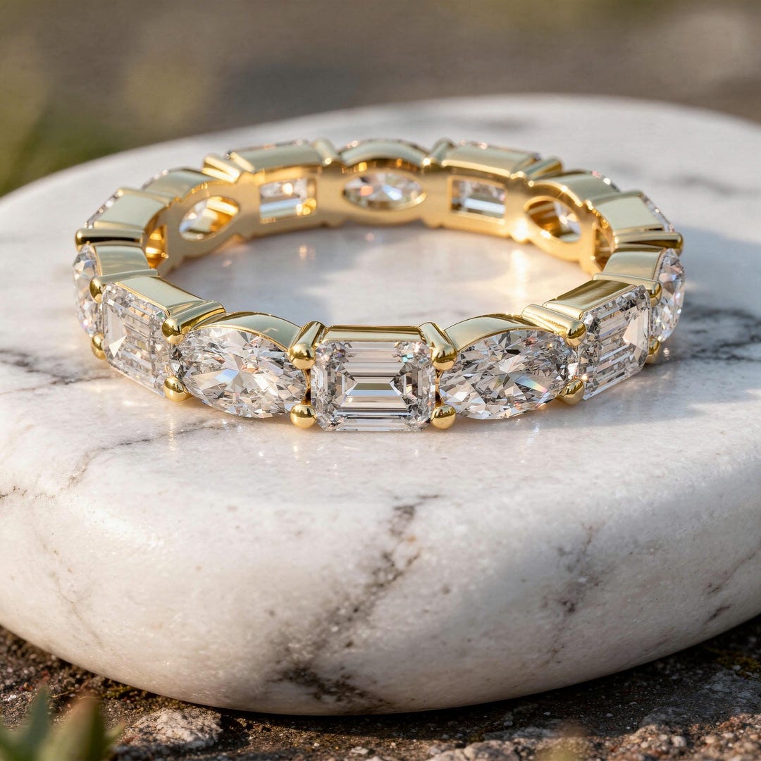 Bezel Set Eternity Band, Mixed Cut Lab Diamond Wedding Ring - Etsy