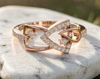 Geometric Diamond Ring, Modern Gold Criss Cross Pavé Statement Ring