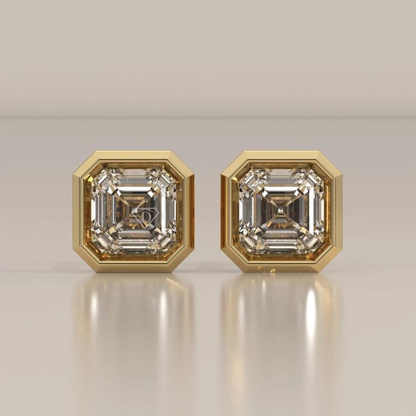 Asscher Cut Bezel Set Lab Grown Diamond Stud Earrings