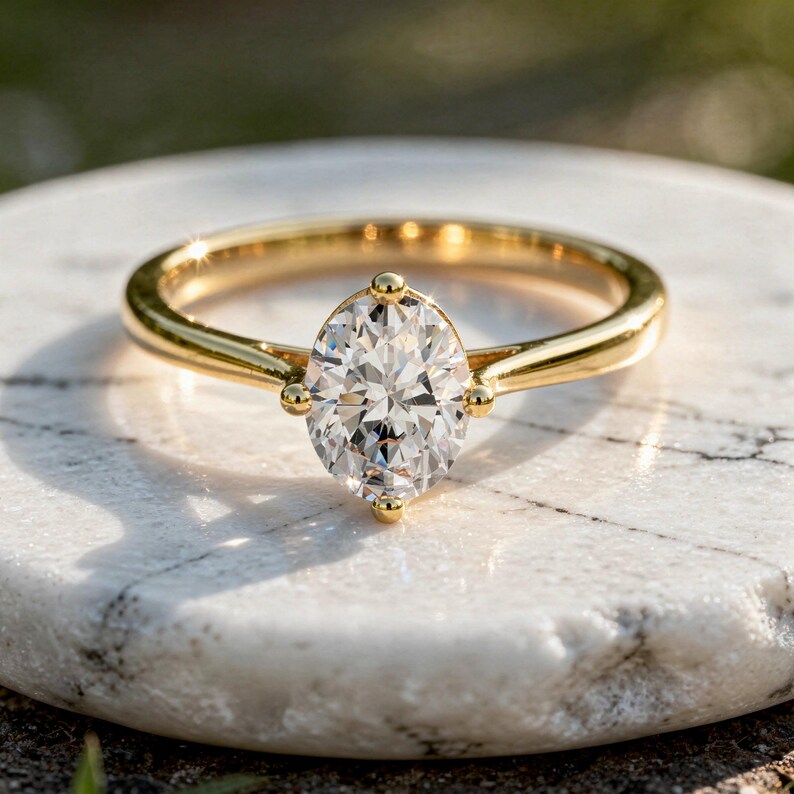 Buy Oval Cut Engagement Ring: Moissanite or Lab Grown Diamond in Solid ...