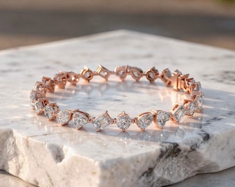 Lab Grown Diamond Chain Bracelet, Solid Gold Link Bracelet