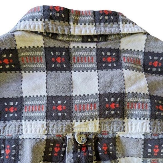 Vintage Patchwork Heart Plaid Button Up Boho Shir… - image 6