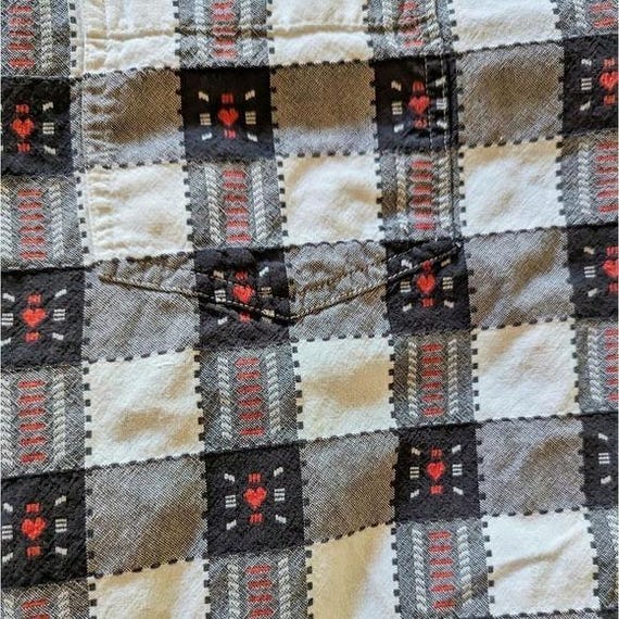 Vintage Patchwork Heart Plaid Button Up Boho Shir… - image 5