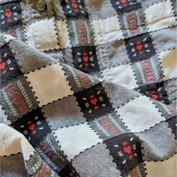 Vintage Patchwork Heart Plaid Button Up Boho Shir… - image 4