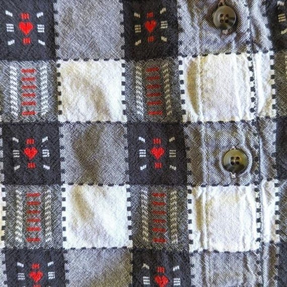 Vintage Patchwork Heart Plaid Button Up Boho Shir… - image 9