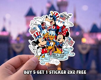Mickey Mouse & Friends 4th of July 2026 Sticker, Disney Independence Day Vinyl Decal, Patriotic Waterproof Laptop Sticker, Car Magnet