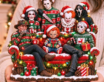 Creepy Horror Christmas Wooden Block, Spooky Villains Christmas Decor