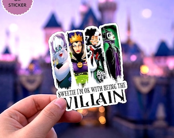 Sticker méchant maléfique Disney humour méchant méchant imperméable à l'eau pour ordinateur portable Disney, bouteille d'eau Disney bouteille hydro vacances dans les parcs