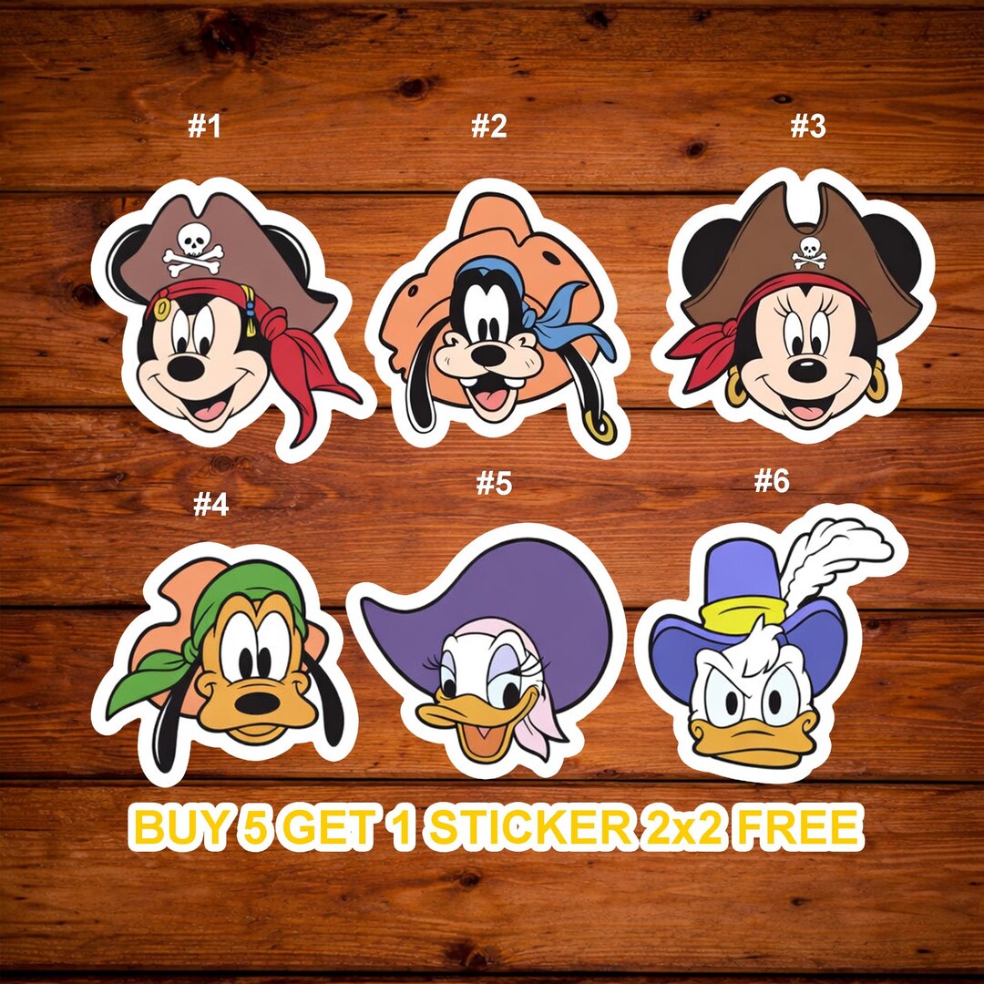 Disney Pirate Sticker Set – Mickey Minnie Goofy Donald Daisy Decal ...