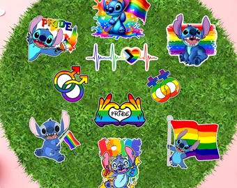Lilo & Stitch Pride Month Pack Sticker, Disney LGBTQ Vinyl Decal, LGBT Waterproof Laptop Sticker, Car Magnet
