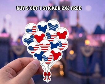 Mickey Balloon US Flag Disney Happy 4th of July Sticker / Magnet, WDW Disneyland USA Happy Independence Day 1776, Disney Family Trip America