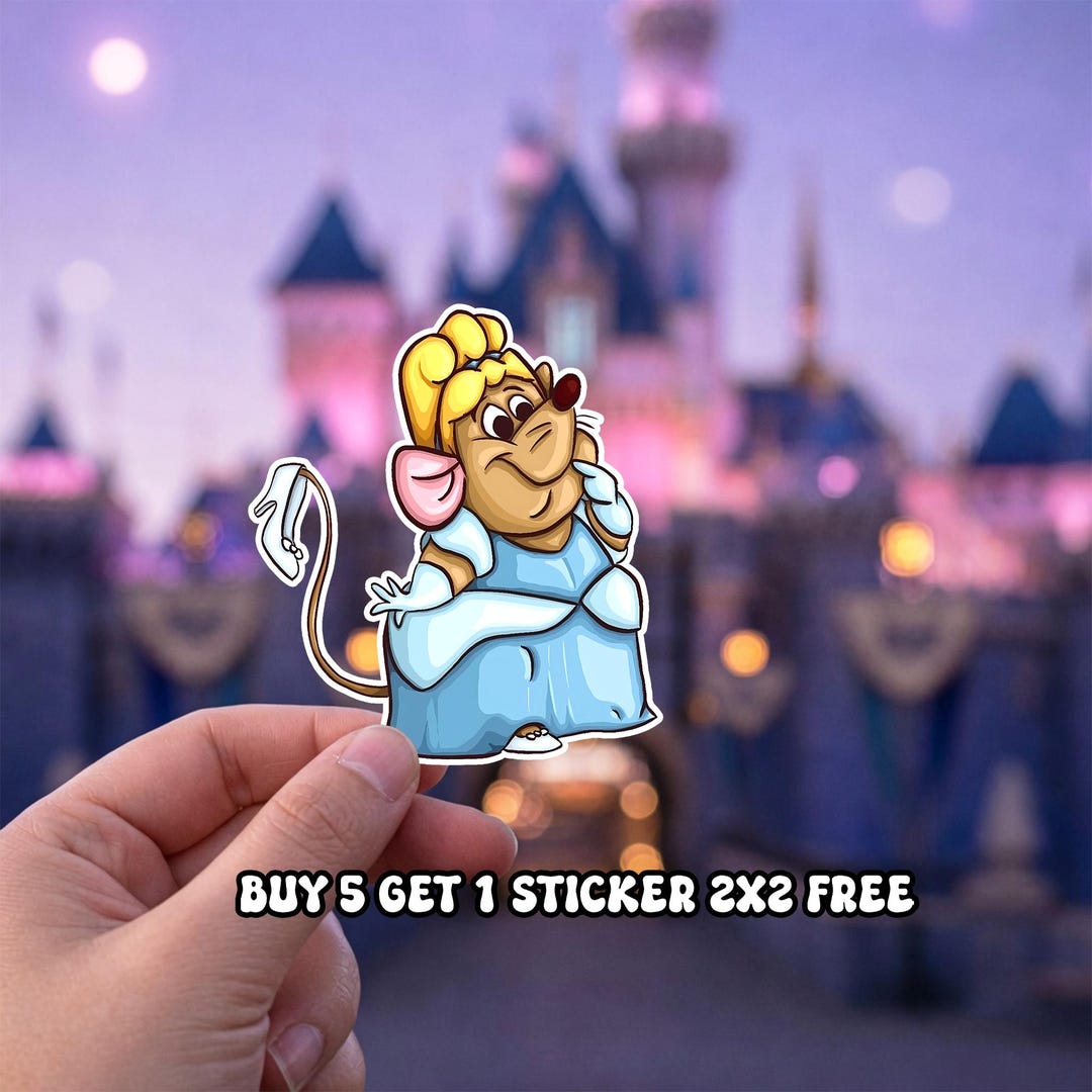 Cinderella Mouse/ Gus Gus Sticker: Water Bottle, Laptop, Notebook ...