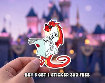 Mulan Sticker, Mushu Reading the Paper Red Dragon, Hand-Drawn Waterproof Vinyl Sticker, Car Magnet