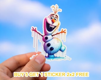 Disney Olaf Vinyl Sticker – Colorful Dripping Design for Laptops, Water Bottles & More – Frozen – Buy 5 Get 1 Free
