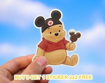 Winnie the Pooh Mickey Sticker, Pooh Bear Disney Ears, Cute Cartoon Vinyl Decal, Disney Inspired Sticker, Laptop Water Bottle