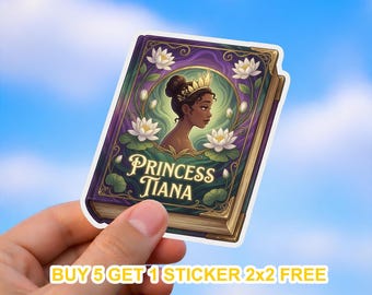 Princess Tiana Magic Book Sticker, Disney Princess Vinyl Decal, Princess and the Frog, Buy 5 Get 1 Free, Kids, Laptop, Water Bottle