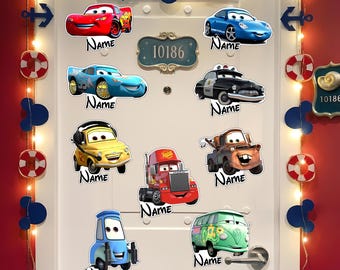 Aimant personnalisé de croisière de voitures de Disney, aimant de ligne de croisière de Lightning Mcqueen Tow Mater Luigi Guido Disney, aimant de porte de garçon d'anniversaire de croisière