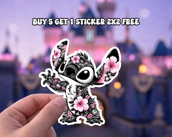 Floral Lilo & Stitch Humor Sticker: Waterproof Vinyl Decal