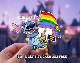 Lilo & Stitch Pride Month Sticker, Disney LGBTQ Vinyl Decal, LGBT Waterproof Laptop Sticker, Car Magnet