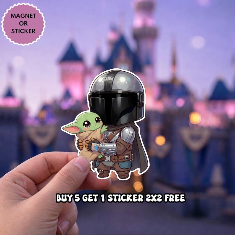 Stickers muraux Mando Baby Yoda Star Wars Disney imperméables pour ordinateur portable/Disney Yoda Starwars Planner Papeterie Sticker bouteille d'eau logo de téléphone portable image 1