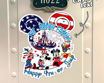 Customize Mickey Mouse & Friends 4th of July 2026 Cruise Magnet, Disney Independence Day Vinyl Magnet, Patriotic Waterproof Laptop Sticker