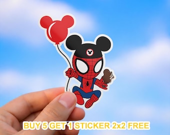 Disney Spider-Man with Mickey Ears Vinyl Sticker – Fun Design for Laptops, Water Bottles & More – Buy 5 Get 1 Free