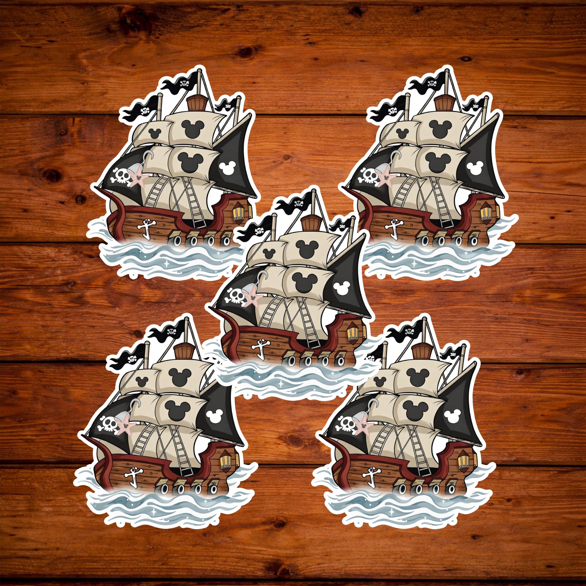 Disney Pirate Ship Sticker – Cute Mickey Skull Sailing Boat Decal ...