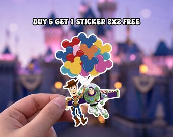 Woody and Buzz Mickey Balloons Transparent Laptop Sticker/ Disney Pixar Toy Story journal planner sticker