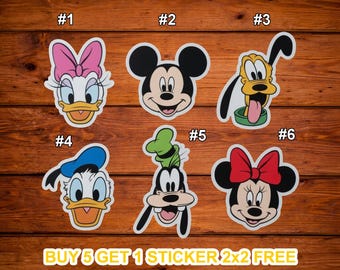 Mickey and Friends Sticker Pack, Disney Character Vinyl Decal, Minnie Daisy Donald Pluto Goofy Stickers, Car Magnet, Laptop Water Bottle