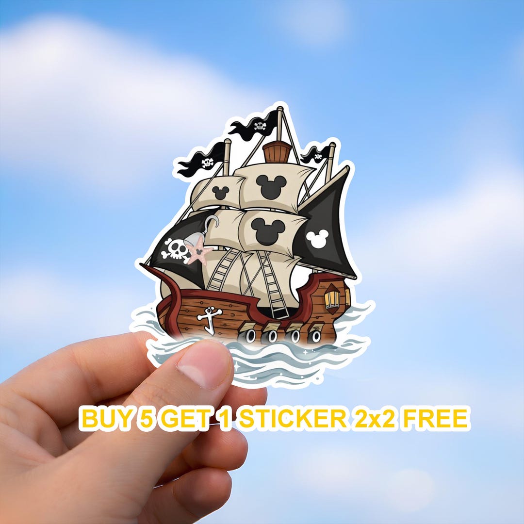 Disney Pirate Ship Sticker – Cute Mickey Skull Sailing Boat Decal ...