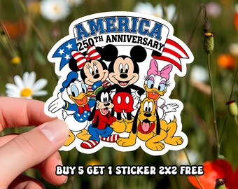 Mickey Mouse & Friends 4th of July 2026 Sticker, Disney Independence Day Vinyl Decal, Patriotic Waterproof Laptop Sticker, Car Magnet