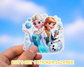 Frozen Characters Sticker | Elsa, Anna & Olaf | Vinyl Decal for Laptop, Water Bottle, or Gift | Buy 5 Get 1 Free | Disney Sticker
