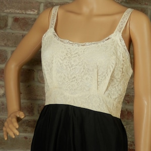 Vintage Slip Dress, Ivory Lace Bodice, Black Skirt with Vintage, Pleated Lace Hem Trim,  Vintage 1950&#39;s Pin Up Dress, Cocktail Dress