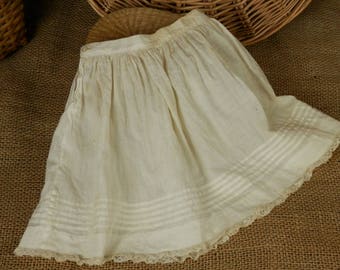 Victorian Little Girl's Linen and Lace Skirt or Undershirt, Handmade Skirt, Pintucked hem, 1900's Girl's Skirt or Slip, Victorian Underwear