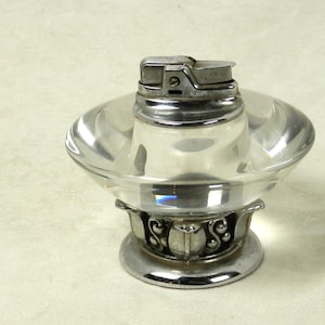 Ronson Glass and Chrome Table Lighter, Art Deco Nordic Table Lighter, Mid-century Tobacciana, Vintage Mid Century Modern Cigarette Lighter