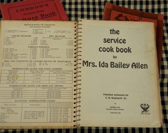 Service Cook Book Number One by Ida Bailey Allen/Two Booklets:  Condon's Common Sense Culture and Canning Guide, Meat Production on the Farm