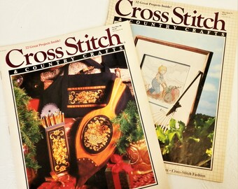 Two Vintage Cross Stitch Magazines, over 50 Patterns, DIY Cross Stitch Gifts, Christmas, Victorian, Southwest, Doll, May/June 90, Nov/Dec 90