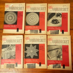 Vintage 1958 Work Basket Booklets: Knit, Crochet & Tatting Patterns - Set of 6